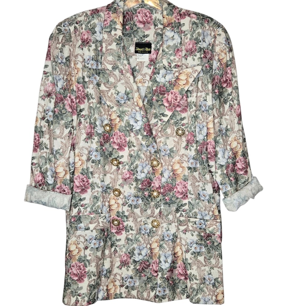 Vtg Stuart Alan Floral Tapestry Blazer Jacket Size 14 Pastel 80s Cottagecore